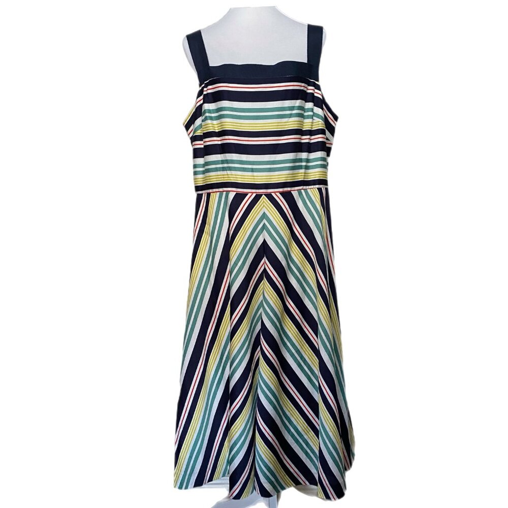 Boden Striped Midi Dress in Navy, Green, Yellow